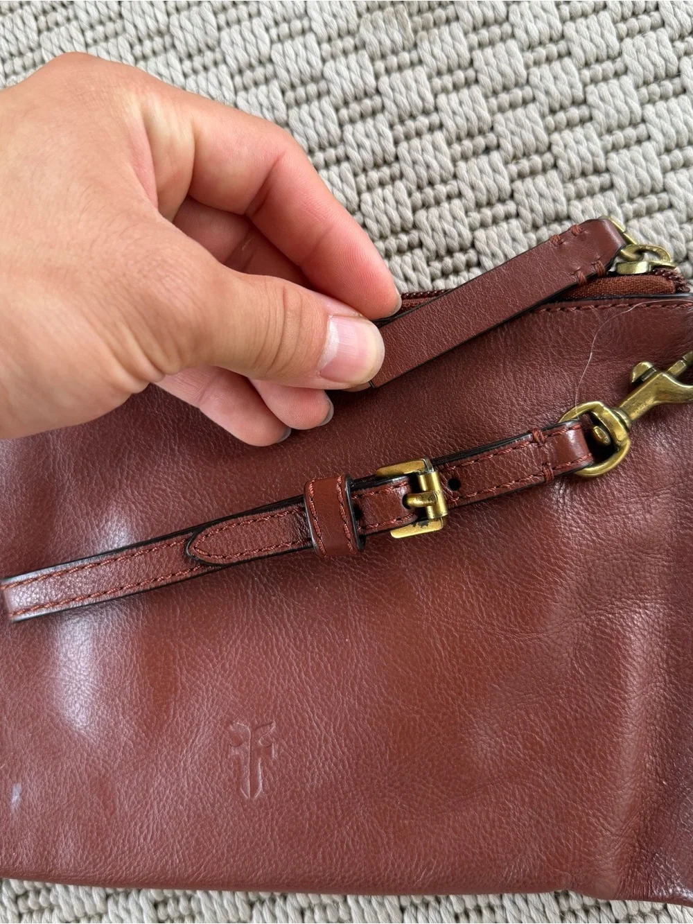 FRYE cognac brown wristlet leather pouch wallet clutch bag